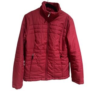 Lands End Red Quilted Puffer Jacket Coat Zip Up Pockets Size‎ XS/P EUC